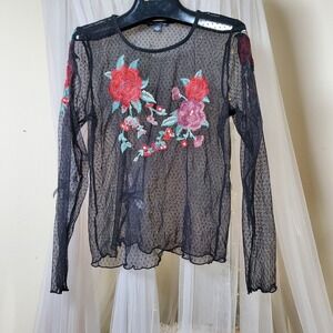 Y2K Whimsgoth Dark Cottage Top Sheer Floral Embroidered Romantic American Eagle